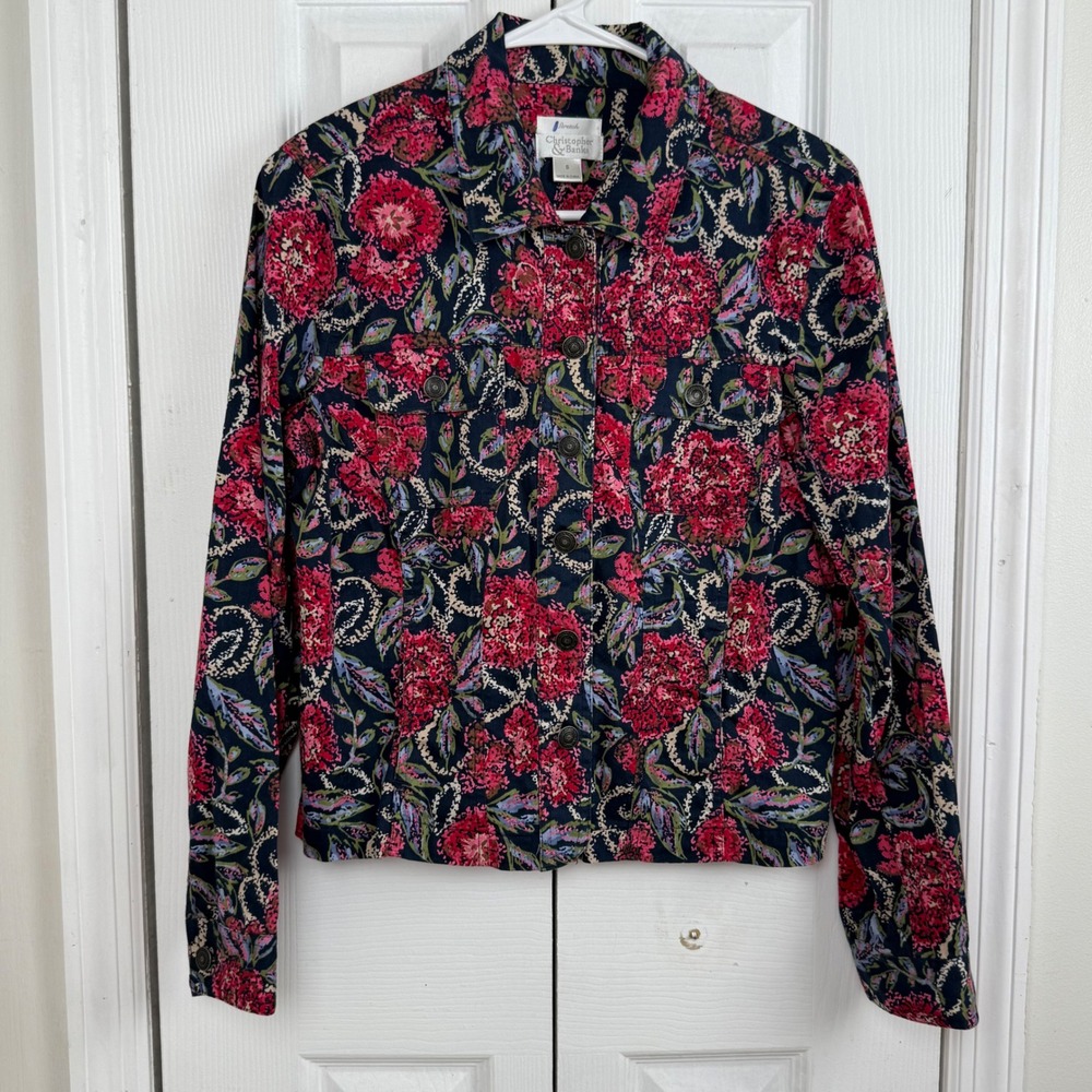 Christopher & Banks Floral Denim Jacket Womens Small Boho Cottagecore Spring
